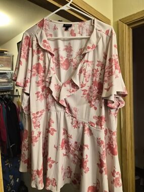 torrid Cream Top with Pink Floral Ruffle Wrap